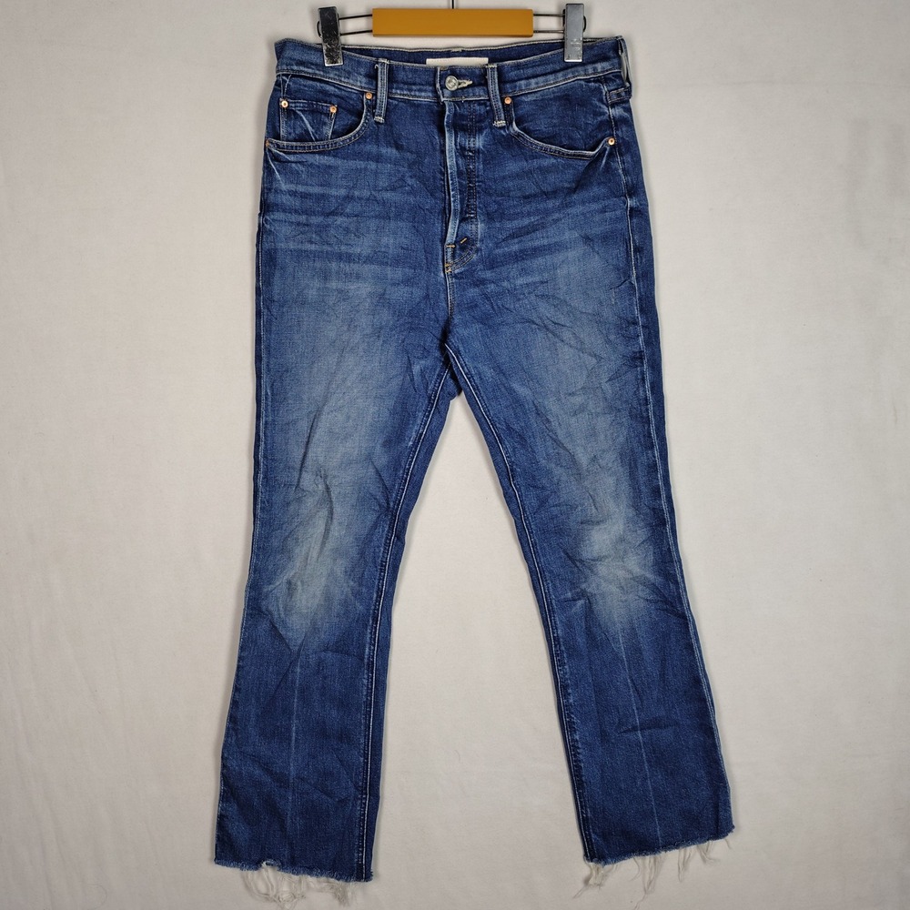 Mother Superior High Waisted Frayed Hem Jeans Blue Button Fly Size 28
